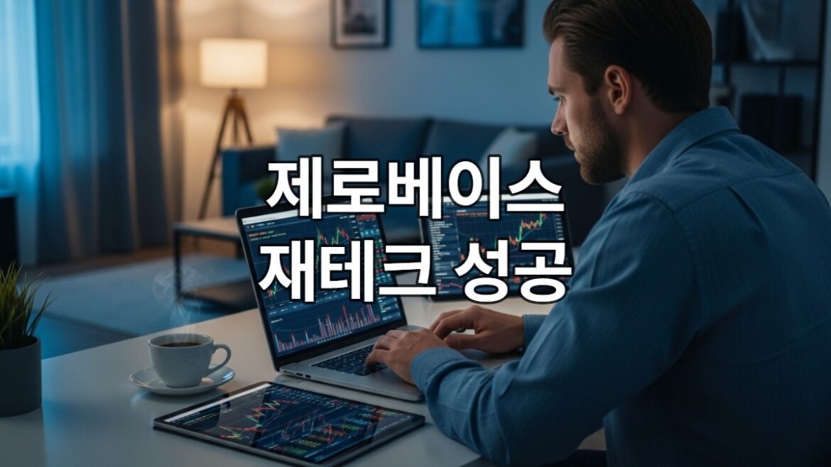 퇴근 후 집에서 노트북으로 주식 차트를 분석하며 월급 외 수익을 위해 노력하는 직장인의 모습